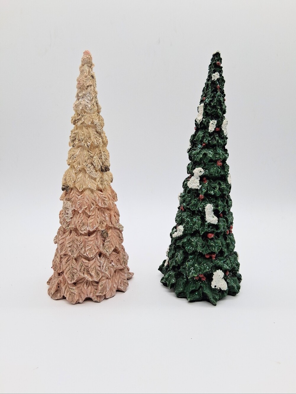 8.5 in. Decorative Holiday Ceramic Pink & Green Figurine Christmas Trees 2 Count